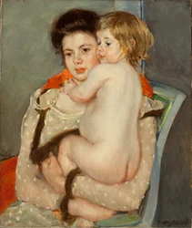 Reine Lefebvre hält ein nacktes Baby, 1902